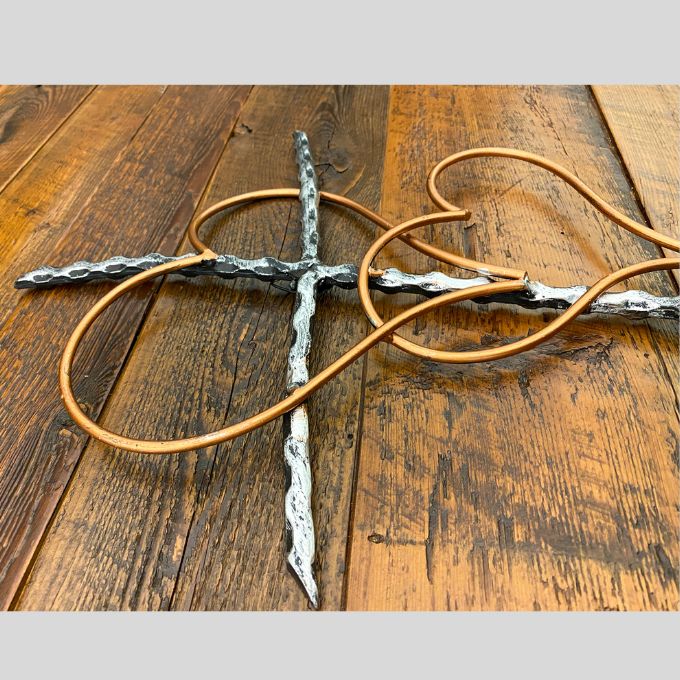 Sticks & Heart Metal Cross