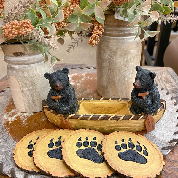 Bear Canoe Coasters Rustic Ranch Furniture and Decor