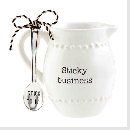 Sticky Business Syrup Pitcher and Spoon by Mud Pie