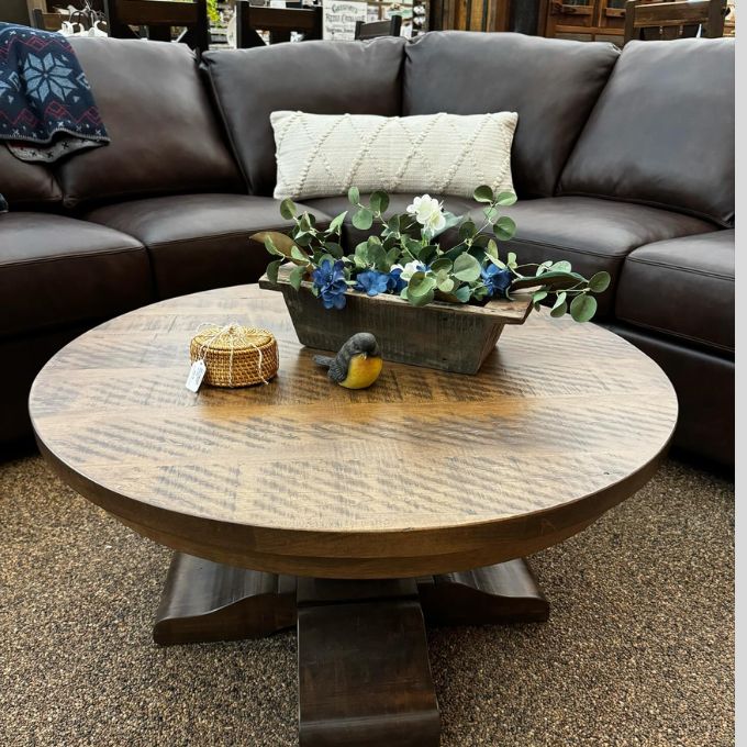 Heritage Round Coffee Table available at Quilted Cabin Home Decor.
