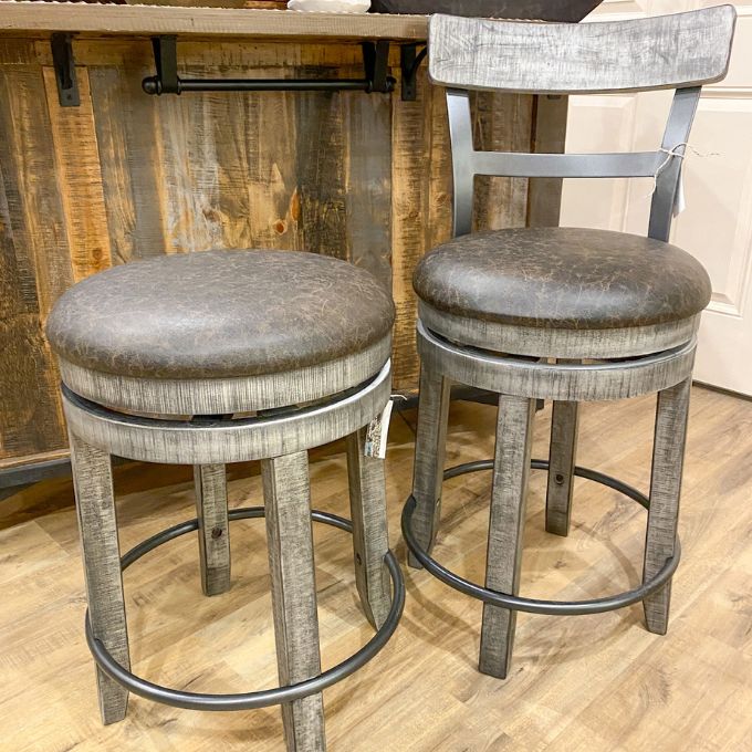 Homestead Hills Upholstered Swivel Stools - 24" and 30" available at Rustic Ranch Furniture and Decor.