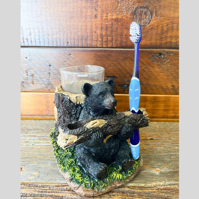Bear Log Toothbrush & Glass Holder