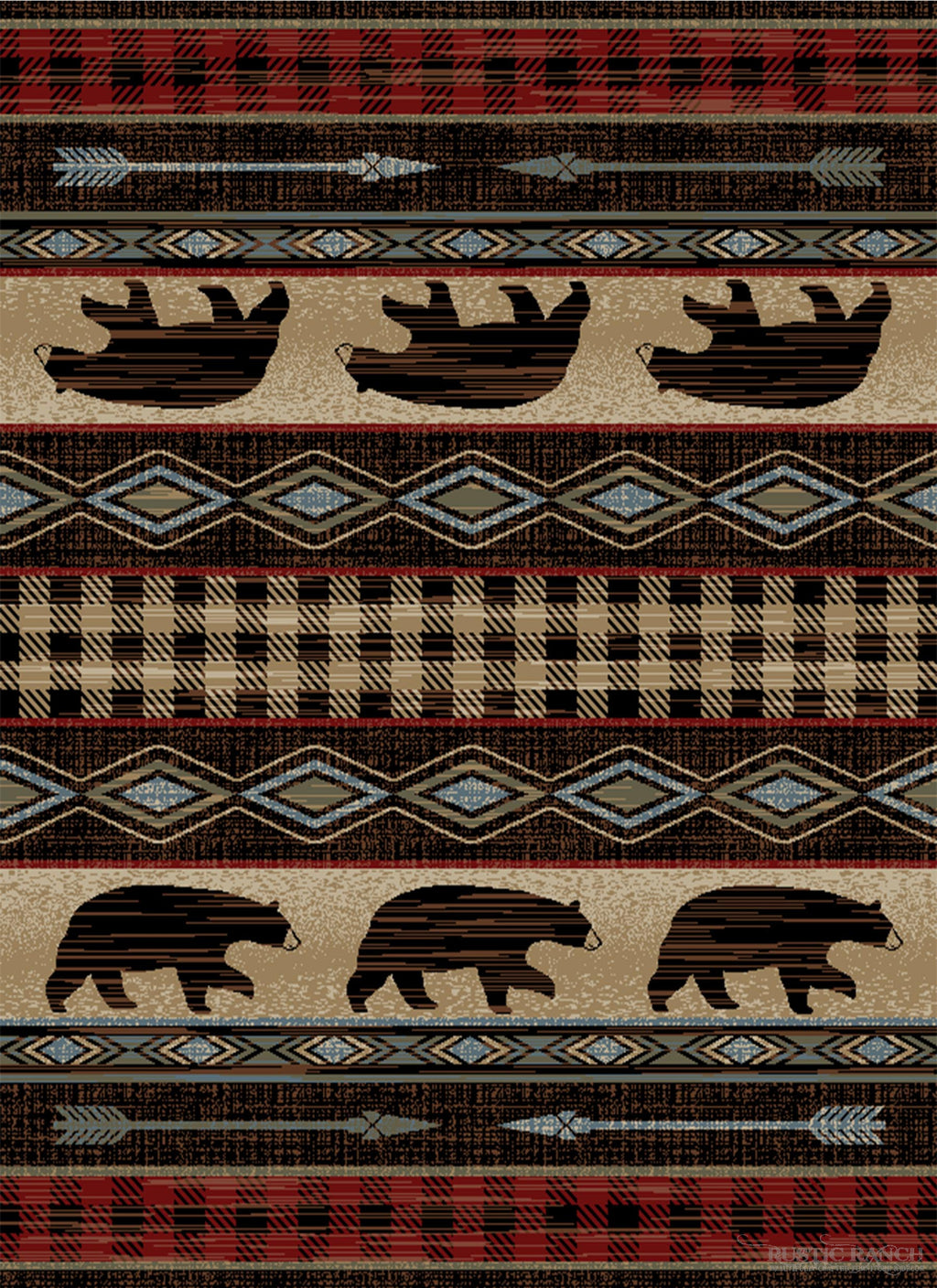 BEAR DOWN RED AREA RUGS-Rustic Ranch