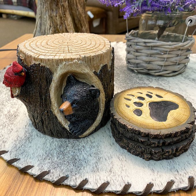 Bear and Cardinal Coaster Set available at Rustic Ranch Furniture and Decor.