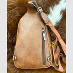 Dual Zipper Sling Bag - Brown