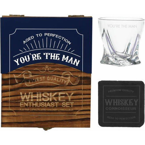 You're the Man Gift Box with Whiskey Glass and Slate Coaster