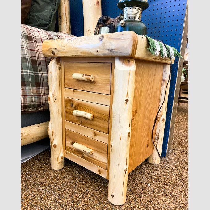 Cedar Log Three Drawer Nightstand available at Rustic Ranch Furniture and Decor.
