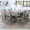 Dining room with a wooden table and chairs on a wooden floor. Homestead Hills 60" Square Table available at Rustic Ranch Furniture and Decor.