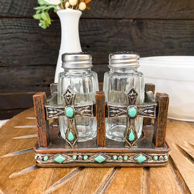 Turquoise Dots and Crosses Salt & Pepper Shaker Set
