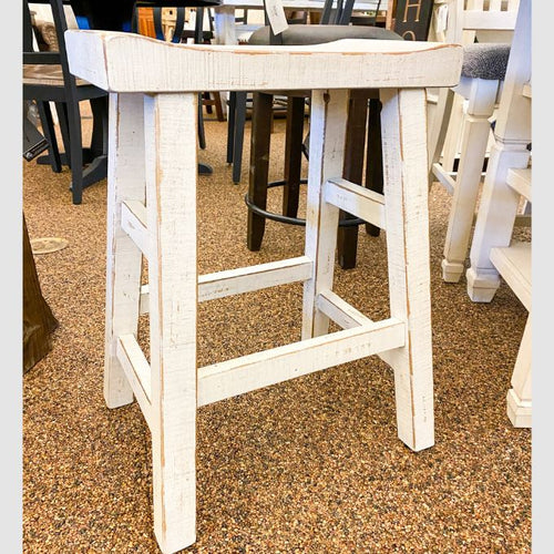 White Sand Saddle Seat Stool - 24" and 30" available at Rustic Ranch Furniture and Decor.