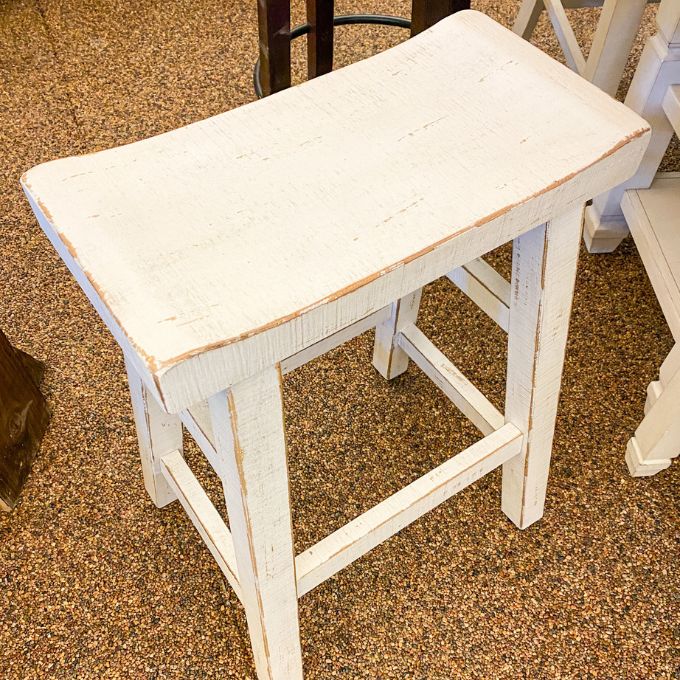 White Sand Saddle Seat Stool - 24" and 30" available at Rustic Ranch Furniture and Decor.