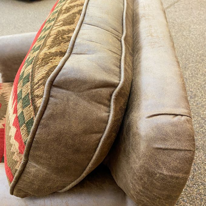 Close-up of a textured pillow chair back with a geometric pattern. Charles Chair available at Rustic Ranch Furniture and Decor.