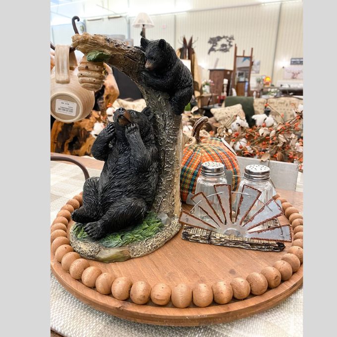 Black Bears with Beehive Figurine