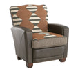 Brown armchair with patterned cushion on a white background.  Hollister Chair at Rustic Ranch Furniture and Decor.