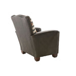 Brown leather armchair with patterned backrest on a white background.  Hollister Chair at Rustic Ranch Furniture and Decor.
