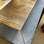 Close-up of the top of a wooden sideboard.  Jackson Hole Four Door Sideboard available at Rustic Ranch Furniture and Decor.