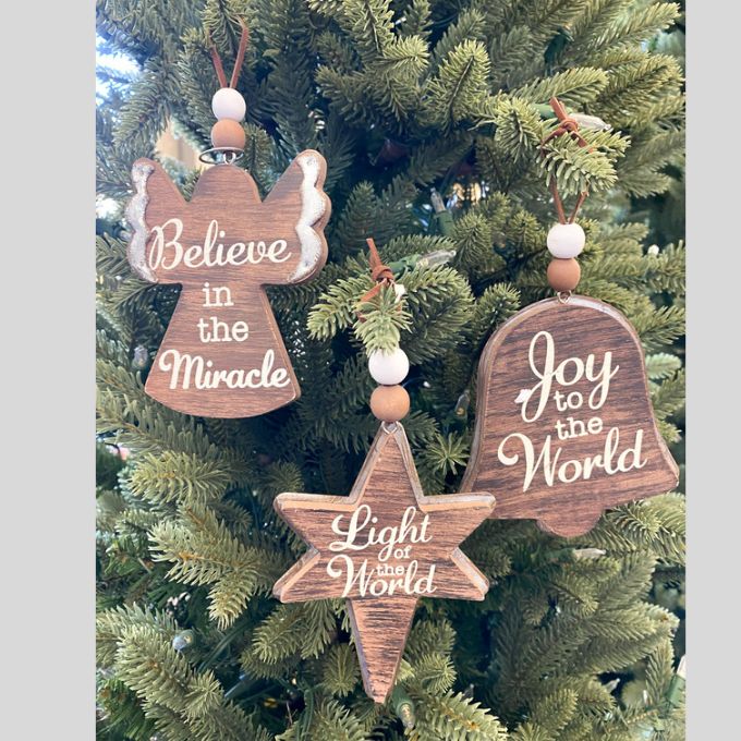 Wood & Tin Christmas Shapes Ornaments - Seven Shapes