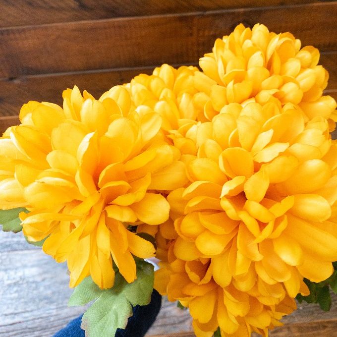 Yellow Ball Mum Floral Bush - 21"