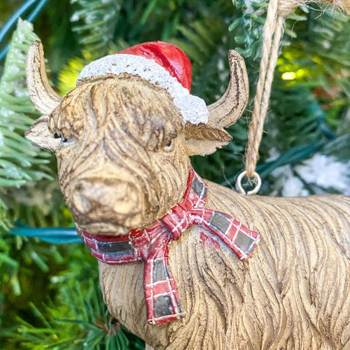 Highland Cow Ornament with Hat