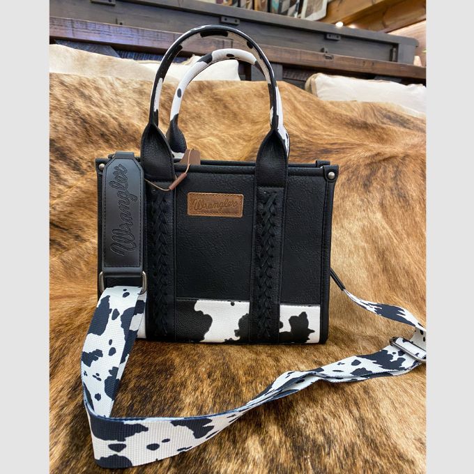 Cow Print Crossbody/Tote Bag - Black