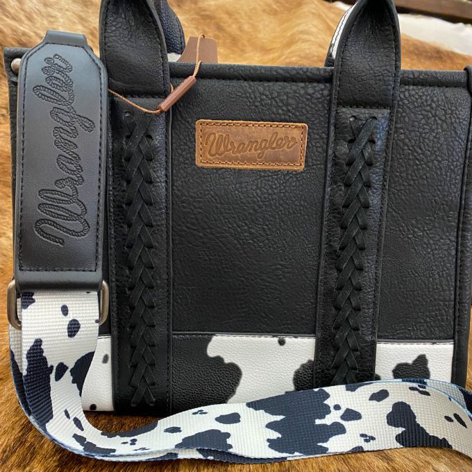 Cow Print Crossbody/Tote Bag - Black