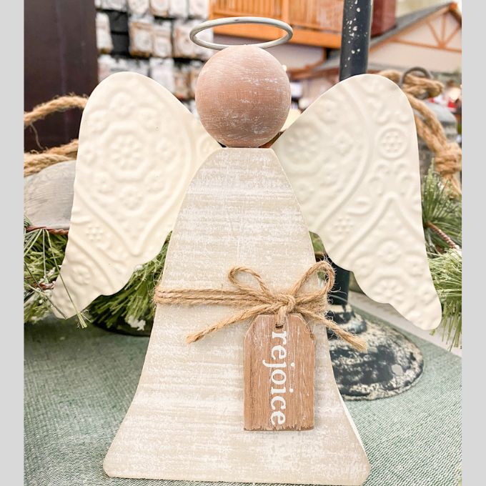 Wooden Angel with Metal Wings
