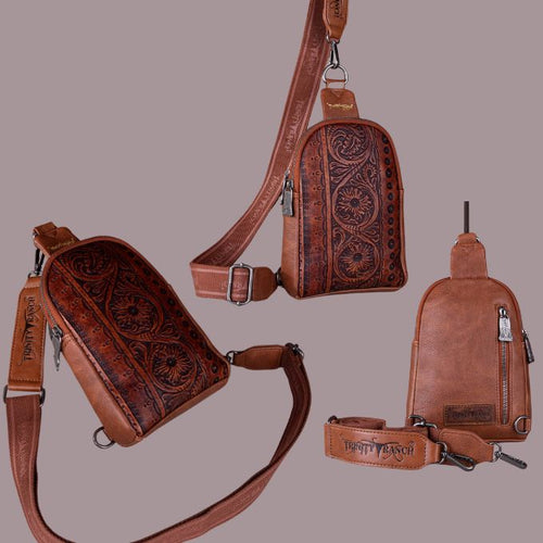 Tooled Leather Floral Slingbag - Three Colours