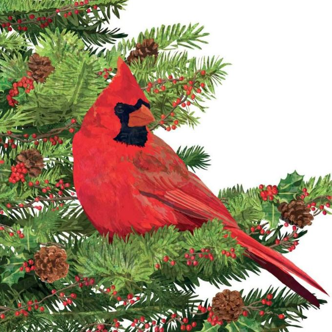 White Yuletide Cardinal Beverage Napkin