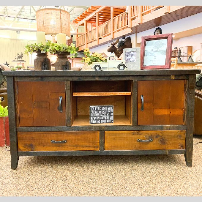 Basalt Two Door - Two Drawer TV Stand available at Rustic Ranch Furniture and Decor.