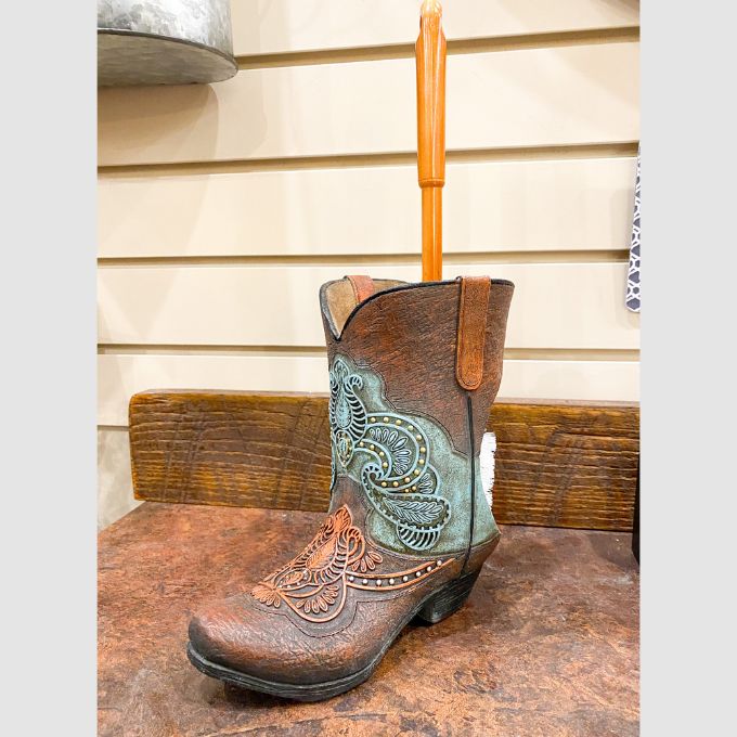 Tooled Leather Boot Toilet Brush