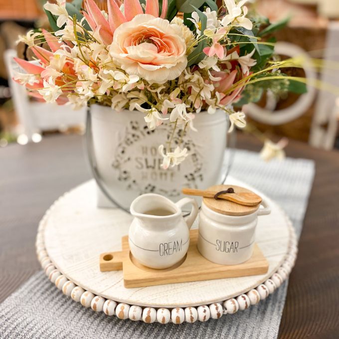 Farmhouse White Beaded Lazy Susan by Mud Pie