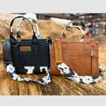 Cow Print Crossbody/Tote Bag - Black