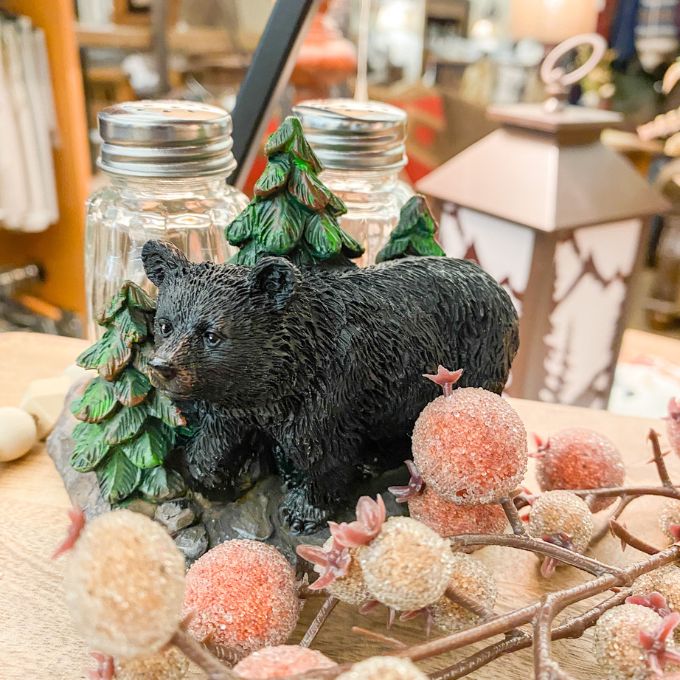 Bear with Tree Salt & Pepper Holder available at Rustic Ranch Furniture and Decor.