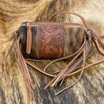 Hair-On/Tooled Barrel Crossbody Bag - Brown