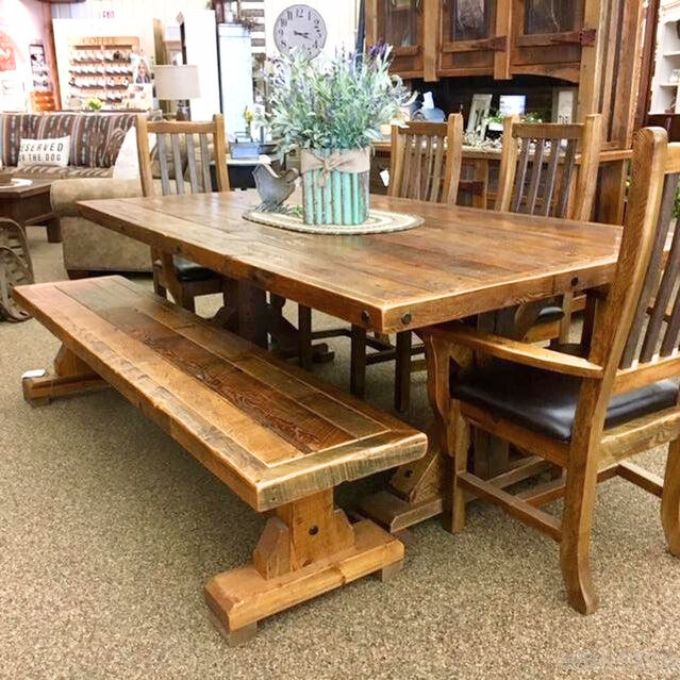 Stony Brooke Trestle Bench available at Rustic Ranch Furniture and Decor.