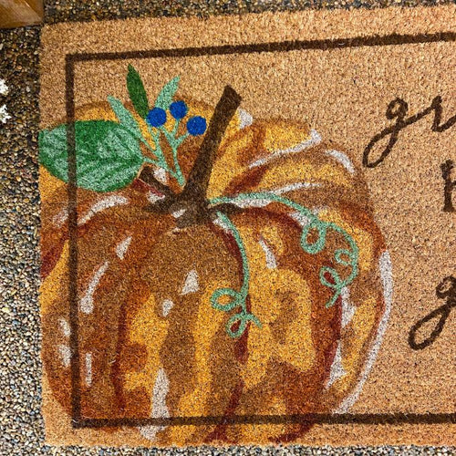 Grateful Hearts Pumpkin Coir Mat by Mud Pie