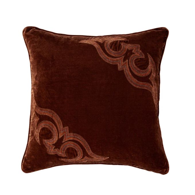 Stella Boot Stitch Velvet Pillow - Copper Brown