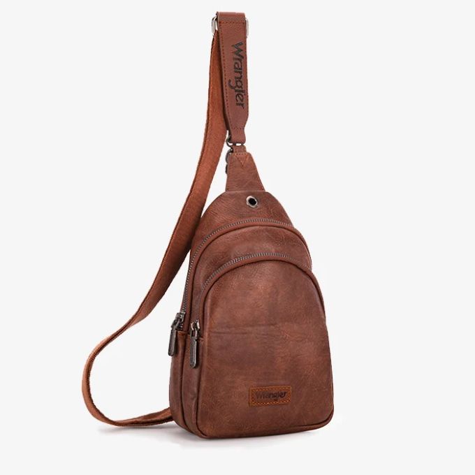 Dual Zipper Sling Bag - Brown