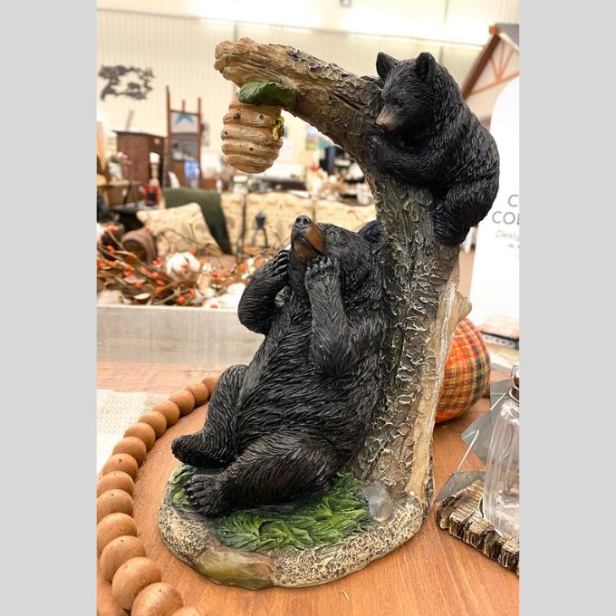 Black Bears with Beehive Figurine