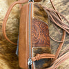 Hair-On/Tooled Barrel Crossbody Bag - Brown