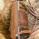 Hair-On/Tooled Barrel Crossbody Bag - Brown