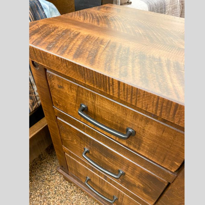 Adirondack Three Drawer Nightstand available at Rustic Ranch Furniture and Decor in Airdrie, Alberta.