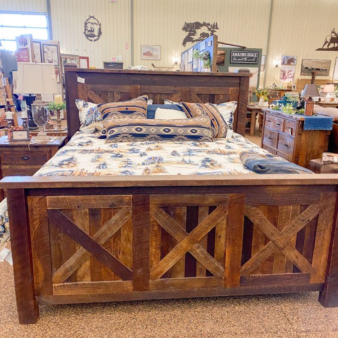 Barnwood Barndoor Style Bed available at Rustic Ranch Furniture and Decor