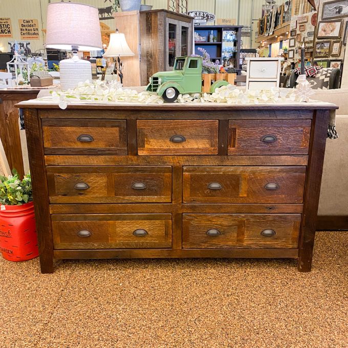 Barnwood Seven Drawer Dresser available at Rustic Ranch Furniture and Decor.