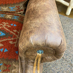 Brown leather chair with decorative elements.  Emerson Chair and a Half available at Rustic Ranch Furniture and Decor.