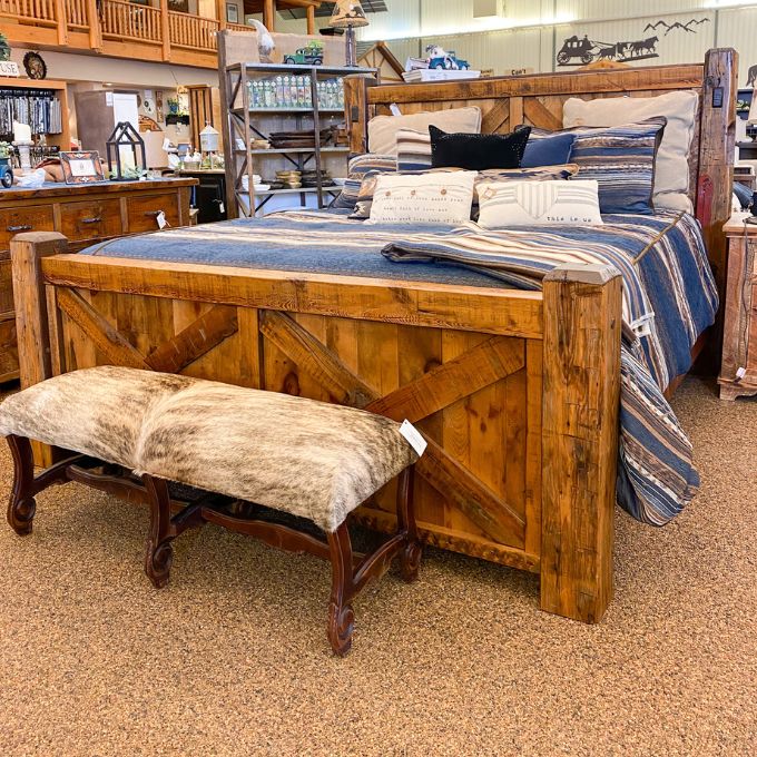 Cow Hide Benches - Four Feet Long available at Rustic Ranch Furniture and Decor.