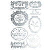 Collection of vintage-style product labels on a white background.Figgy & Flourish Transfer by IOD available at Rustic Ranch Furniture and Decor.