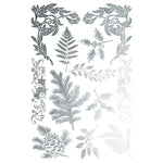 Decorative arrangement of silver leaves, branches, and pinecones on a white background. Figgy & Flourish Transfer by IOD available at Rustic Ranch Furniture and Decor.