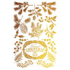 Decorative design with gold Christmas confectionery text surrounded by festive elements on a white background. Figgy & Flourish Transfer by IOD available at Rustic Ranch Furniture and Decor.