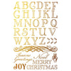 Decorative alphabet and Christmas greetings in gold on a white background. Figgy & Flourish Transfer by IOD available at Rustic Ranch Furniture and Decor.